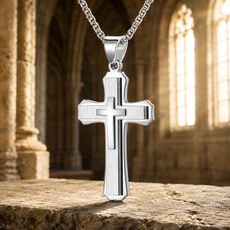 (RC119) TITANIUM STEEL GEOMETRIC CROSS