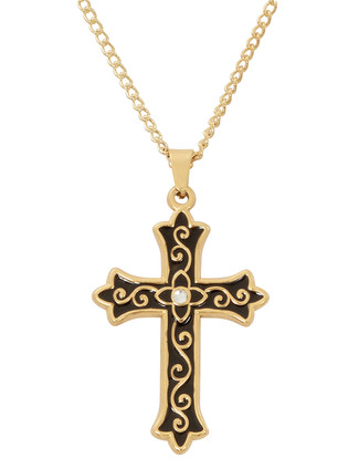 (H114) GP BLACK & CRYSTAL CROSS, 18" 
