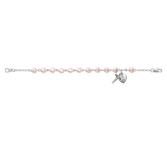 (BR174M) 6 1/2" PINK HEART BRACELET.