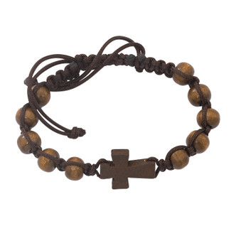 (BR688C) DARK BROWN CROSS BRACELET