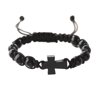 (BR689C) BLACK CORDED CROSS BRACELET