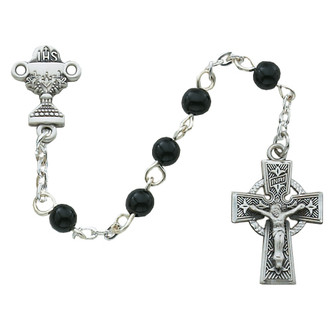 (C23LB) SS 6MM BLK CELTIC COMM ROSARY