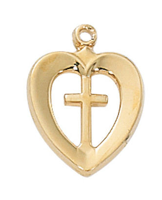 (J419) 18" CH G/SS HEART/CROSS 