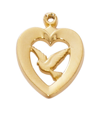 (J638) 16-18" CH G/SS HEART W/DOVE