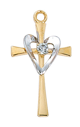 (J9117) 18" CH G/SS CROSS W/GLD HEART