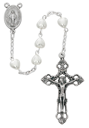 (350R) 6X6MM PEARL HEART ROSARY