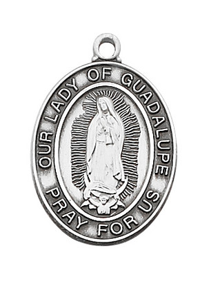(L683GU) 18" CH SS ST. GUADALUPE MEDAL