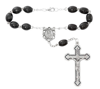 (654C) 6X8MM BLACK AUTO ROSARY/CARDED
