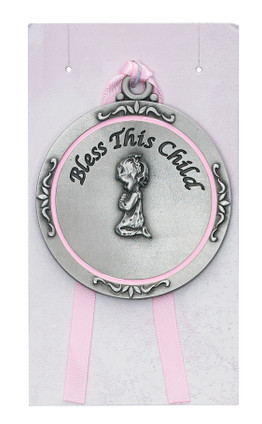 (PW12-P) GIRL CRIB MEDAL W/PINK EPOXY