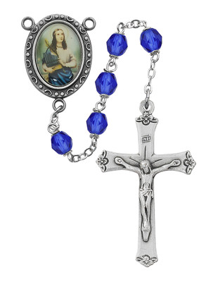(R187DF) 6MM BLUE ST. CECELIA ROSARY