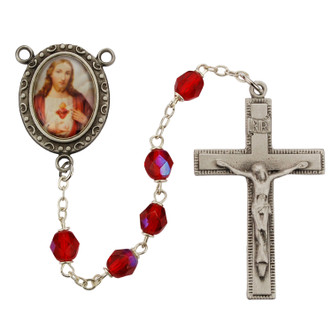 (R220DF) 6MM RED SACRED HEART ROSARY