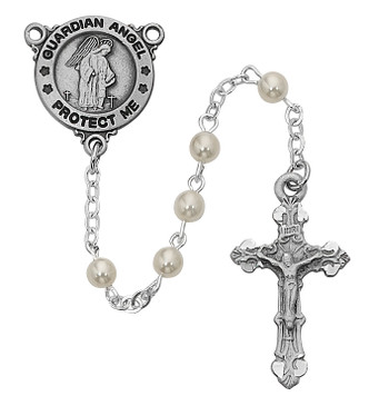 (R371DG) PEARL GUARDIAN ANGEL ROSARY
