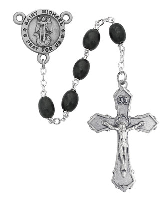 (R377DF) 6X8MM BLK ST MICHAEL ROSARY