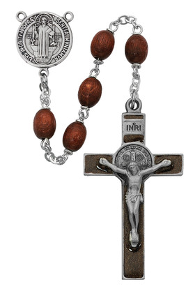 (R390DF) 6X8MM BROWN ST BENEDICT ROSARY