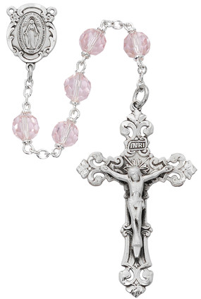 (R479LF) SS 7MM PINK TINCUT ROSARY.