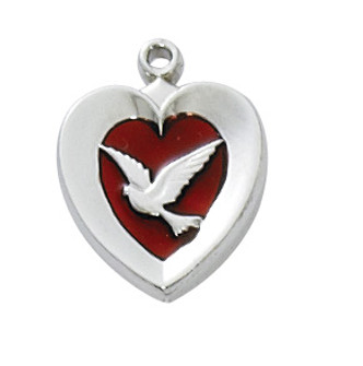 (RC652) RF RED ENAMEL HEART W/DOVE 18"