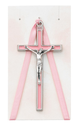 (PW20) 3.75 IN. PINK CRIB CRUCIFIX