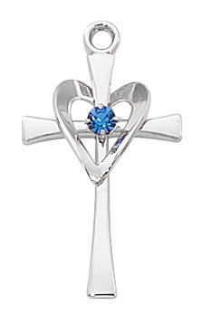 (L9177) 18" CH SS CROSS W BLUE STONE