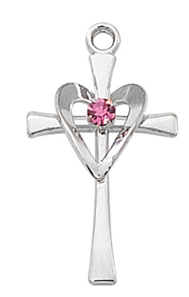 (L9178) 18" CH SS CROSS W ROSE STONE