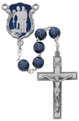 (R640DF) 8MM BLUE WOOD POLICE ROSARY