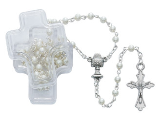 (P208CB) WHITE PEARL COMMUNION ROSARY