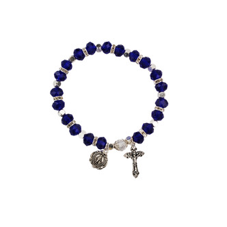 (BR815C) DARK BLU ROSARY BRACELET, CARD