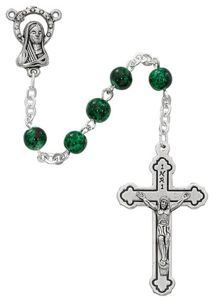 (P3GRR) 6MM GREEN SWIRL ROSARY BOXED