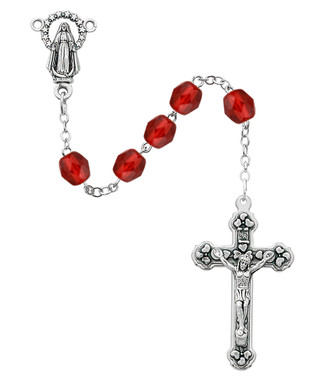 (120-RUC) 6MM RUBY/JULY ROSARY W/CNTR