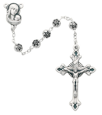 (143C) 5MM SILVER ROSEBUD ROSARY