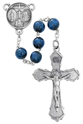 (R703DF) PEWTER 8MM BLUE WOOD ROSARY