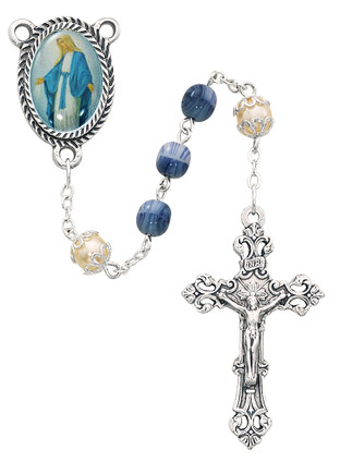(364X) 6MM BLUE/PEARL ROSARY