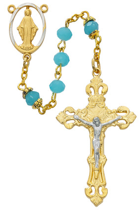 (R710HF) 6MM GOLD PLATE AQUA ROSARY