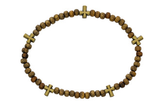 (BR895C) BROWN WOOD CROSS STRETCH BRAC