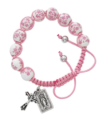 (BR903C) PINK CERAMIC CORDED BRACELET