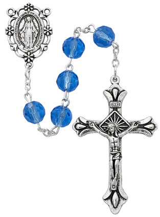 (P357X) 8MM SAPPHIRE GLASS ROSARY