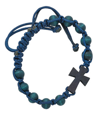 (BR854C) BLUE CORDED CROSS BRACELET