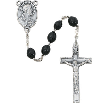 (942LF) SS 4X6MM BLACK WOOD ROSARY
