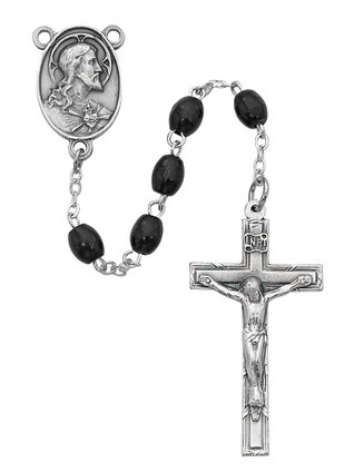 (942DF) 7X8MM BLACK WOOD ROSARY