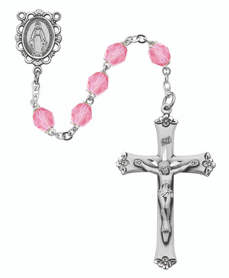 (875L-RSF) SS 6MM ROSE/OCTOBER ROSARY