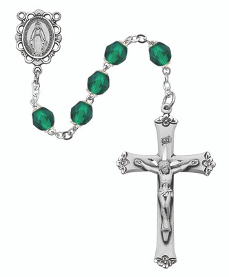 (875L-EMF) SS 6MM EMERALD/MAY ROSARY