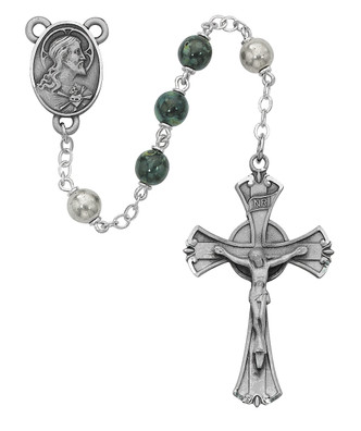 (587DF) 7MM GREEN/BLACK ROSARY