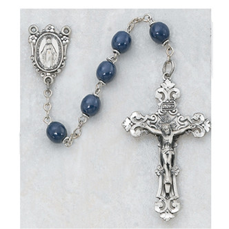 (487LF) SS 7MM BLUE GLASS ROSARY