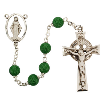 (342LF) SS 7MM GLASS SHAMROCK ROSARY