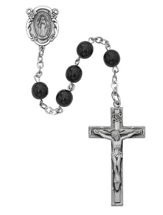 (121D-BKF) 7MM BLACK GLASS ROSARY