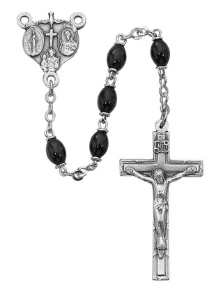 (136DF) 4X6MM BLACK GLASS OVAL ROSARY