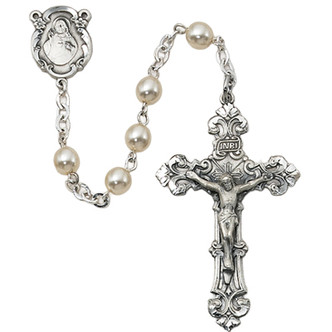(131LF) SS 6MM PEARL GLASS ROSARY