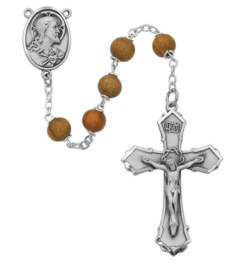 (126LF) SS 7MM OLIVE WOOD ROUND ROSARY