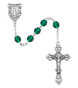 (R391-EMG) 6MM AB EMERALD/MAY ROSARY