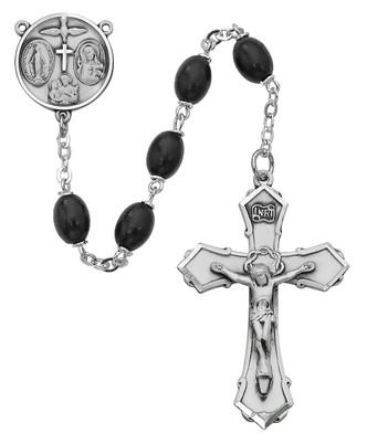 (139L-BKF) SS 6X8MM BLACK WOOD ROSARY