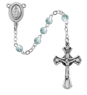 (201L-BLG) SS 3MM BLUE PEARL ROSARY, BOXE